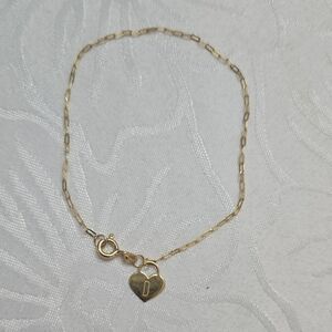 Gold Heart Lock Bracelet Letter D
